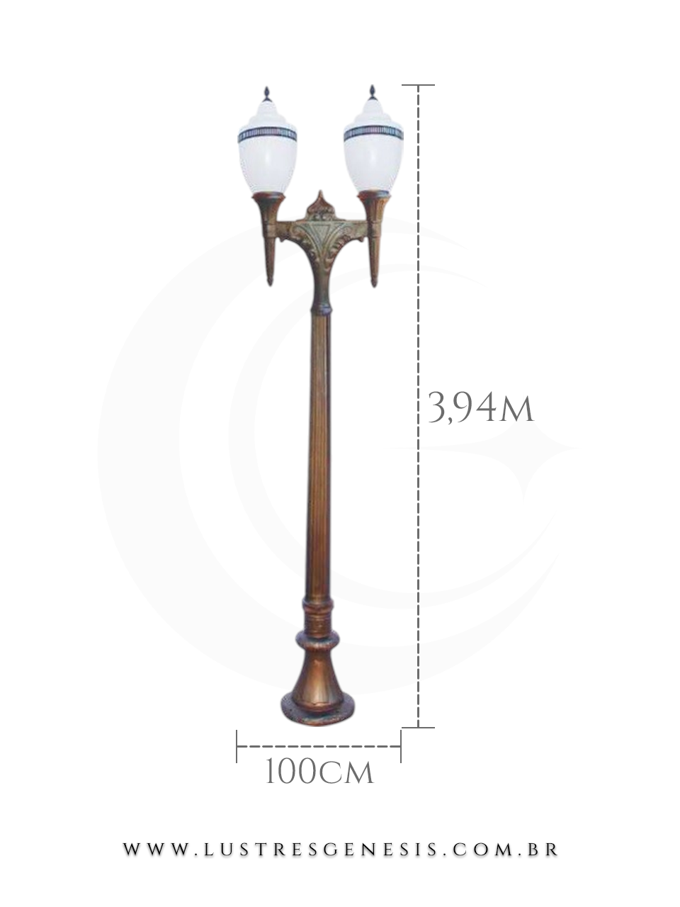 Poste de Jardim Colonial Cl&aacute;ssico 3,94m com Globo Branco para Jardim Fachada &Aacute;rea Externa Garagem Piscina